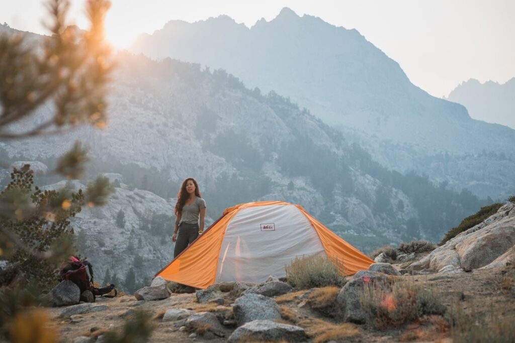 a tent with a view of mountains