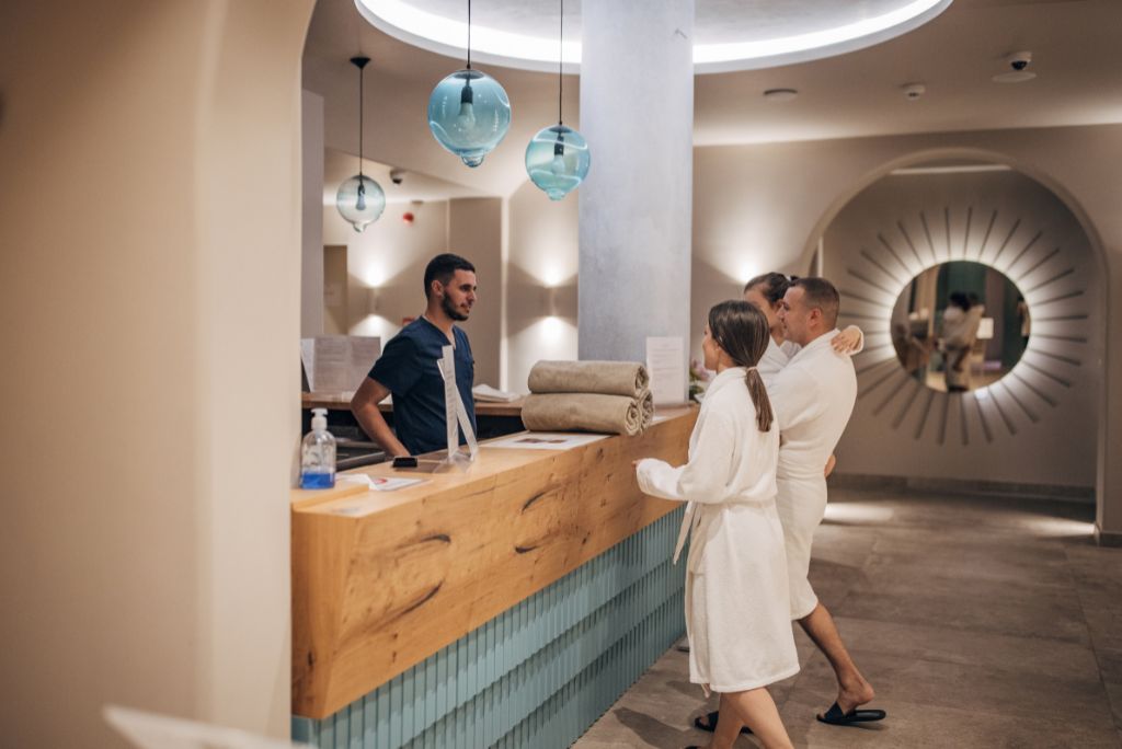 Family in a hotel spa